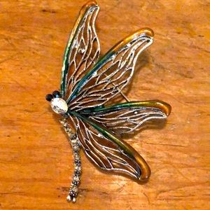 Lovely dragonfly pin. Cubic Zirconia face, Tortoiseshell wings & Onyx eyes NWOT